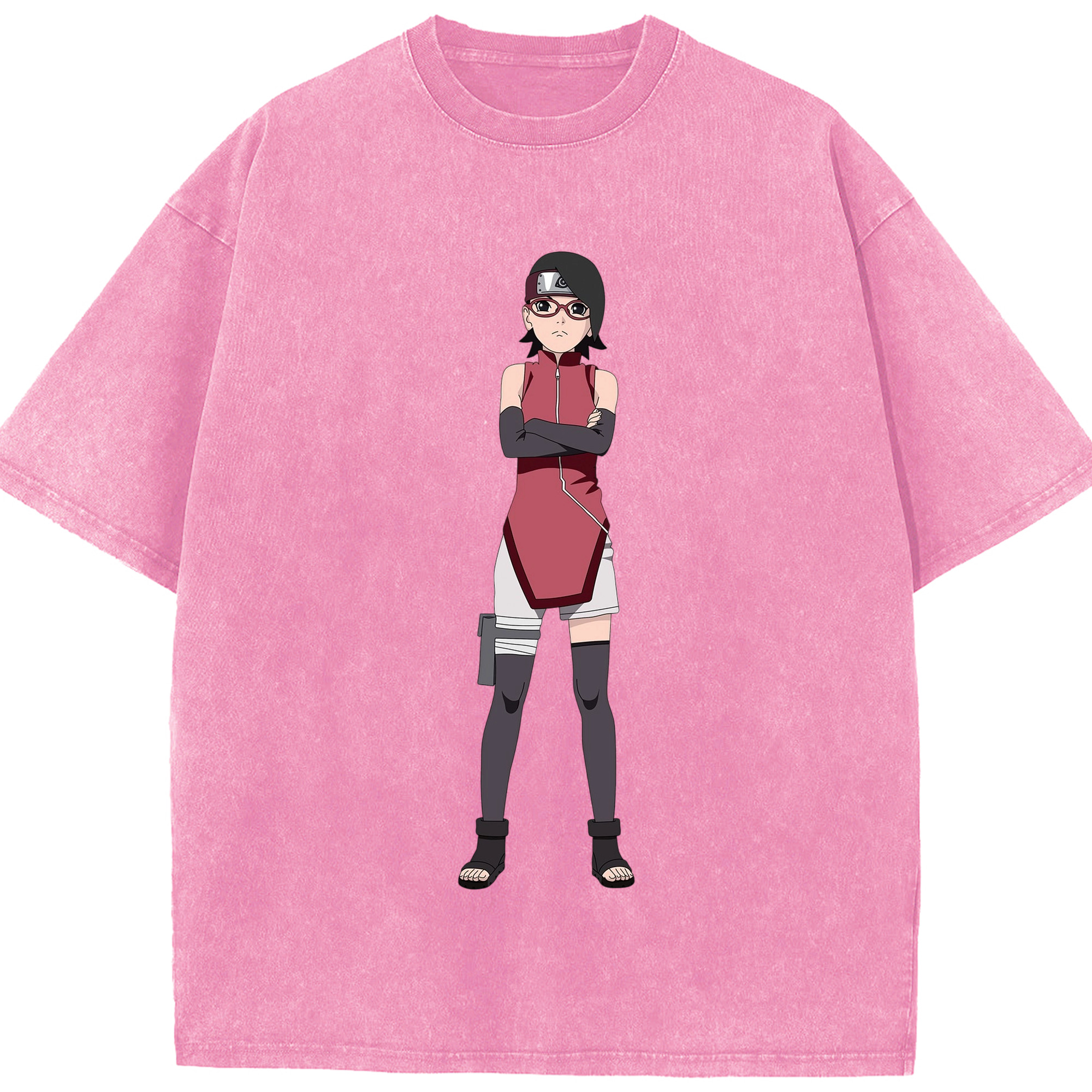 （画像用） NARUTO -ナルト- うちは サラダ Uchiha Sarada 綿100% ヴィンテージ風 半袖Tシャツ（フロントプリント）